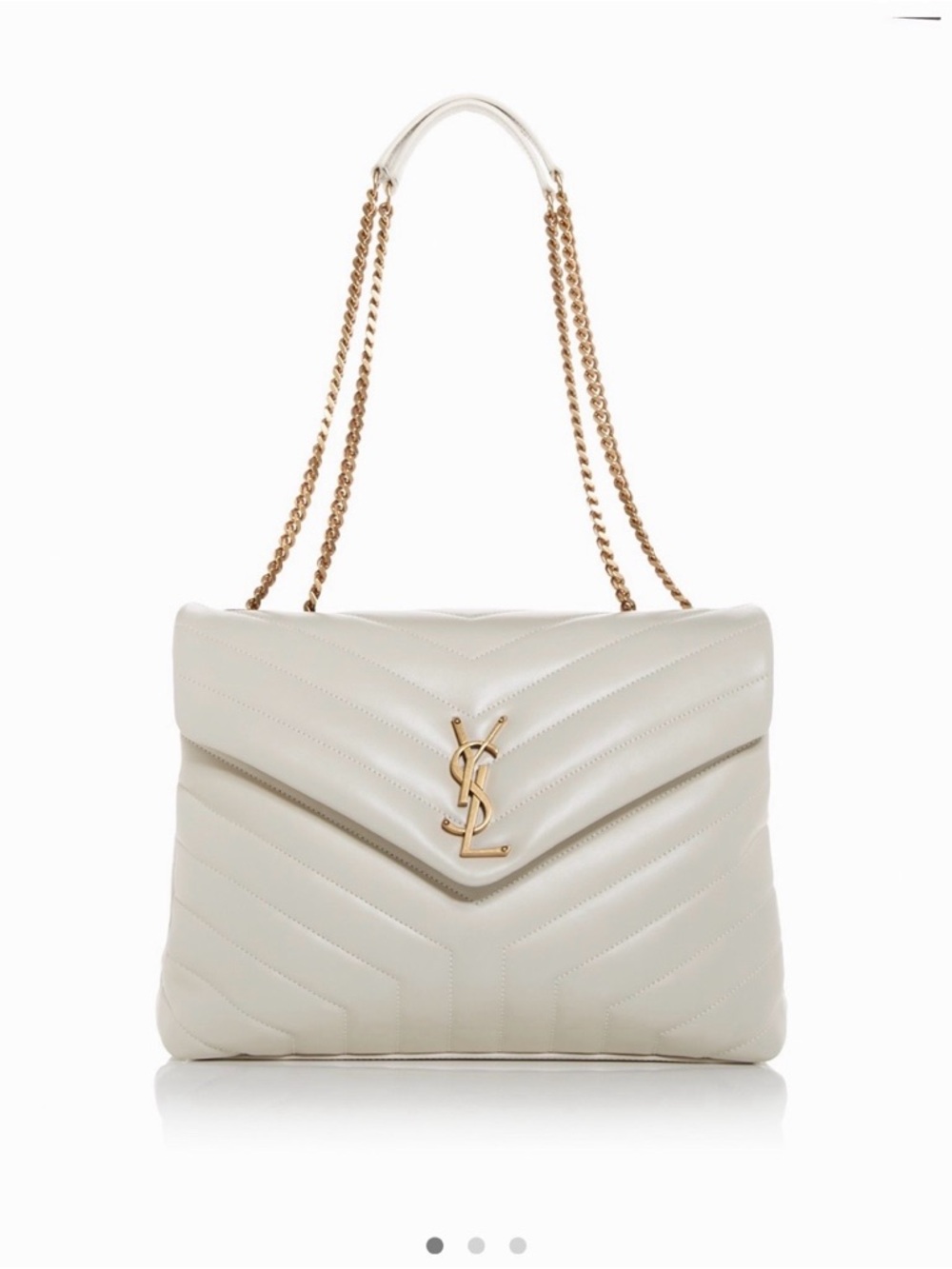 Like New Condition Saint Laurent Loulou Medium Quilted Leather Cream & Gold